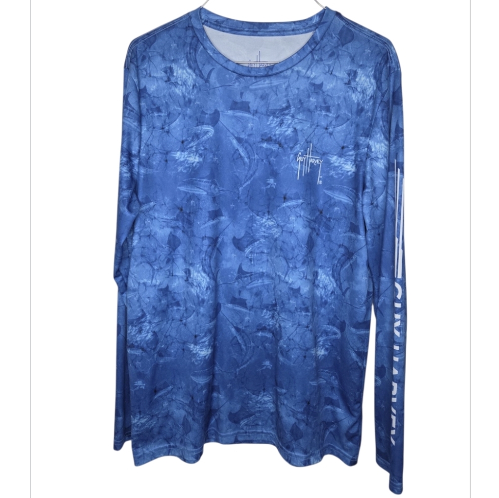 Guy Harvey Men's Fish Camo UPF30 Long Sleeve Performance Fishing Shirt Size M